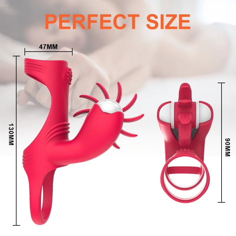 Rotating Tongue Vibrating Cock Ring Clit Stimulator