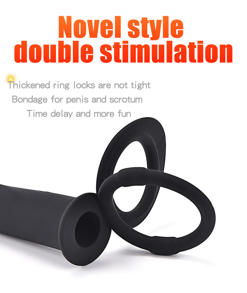 JiuAi 10 Frequency Double Penetration Cock Ring with Vibrating Dildo-ZhenDuo Sex Shop-ZhenDuo Sex Shop