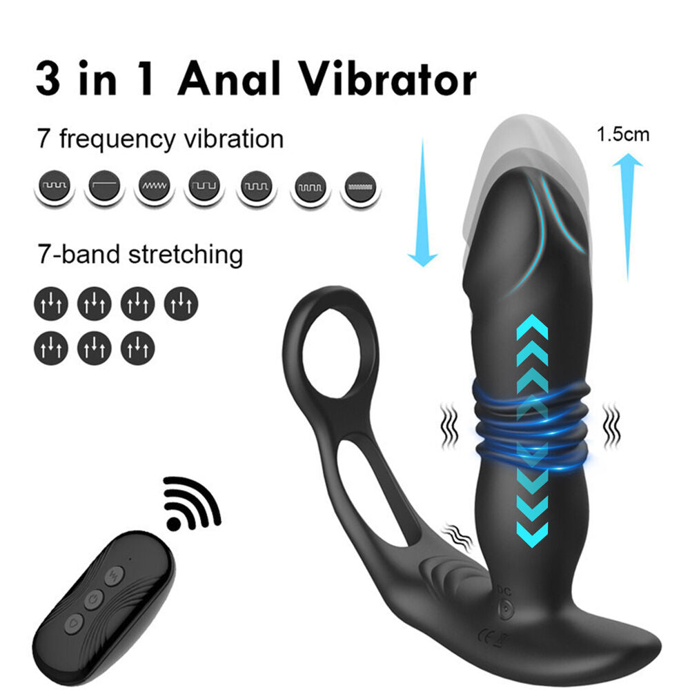 Remote Control Telescopic Silicone Prostate Massager Anal Vibrator-ZhenDuo Sex Shop-ZhenDuo Sex Shop