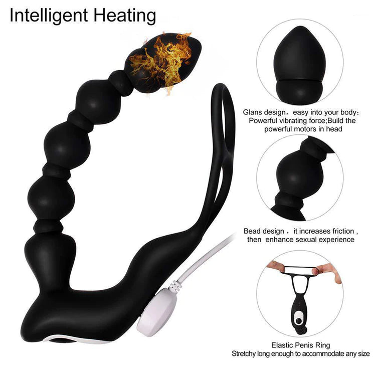 Remote Control 10 Speed Prostate Vibrating Anal Beads With Penis Ring