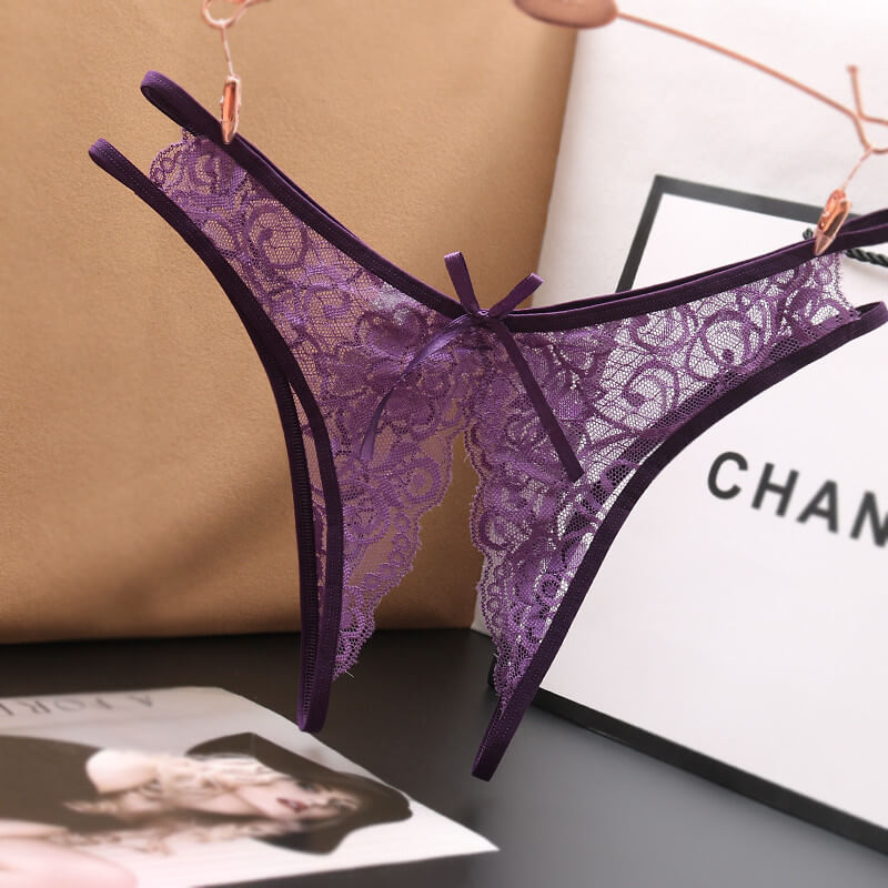 Transparent Women's Panties Female Lace Underwear Open Crotch Thongs Sexy Lingerie Erotic Panty Hot G-String Cute Bow-ZhenDuo Sex Shop-purple-ZhenDuo Sex Shop