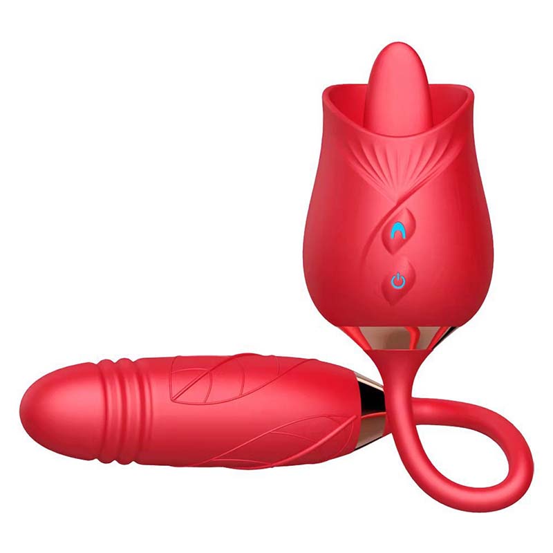 10 Frequencies Double Head Rose Toy Vibrator w/ Thrusting Dildo-vibrator-ZhenDuo Sex Shop-red-ZhenDuo Sex Shop