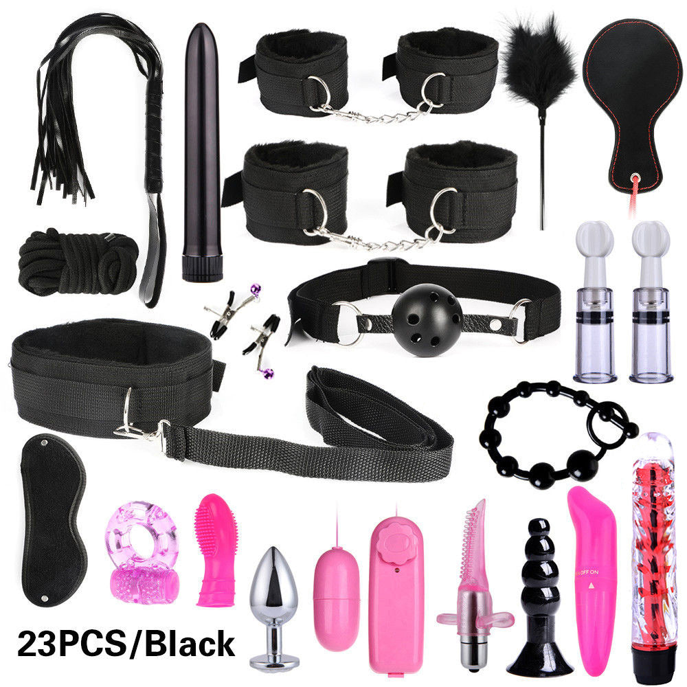 BDSM Kits Adults Sex Toys For Women Men Handcuffs Nipple Clamps Whip Spanking Sex Metal Anal Plug Vibrator Butt Bdsm Bondage Set-bdsm-ZhenDuo Sex Shop-23pcs black-ZhenDuo Sex Shop