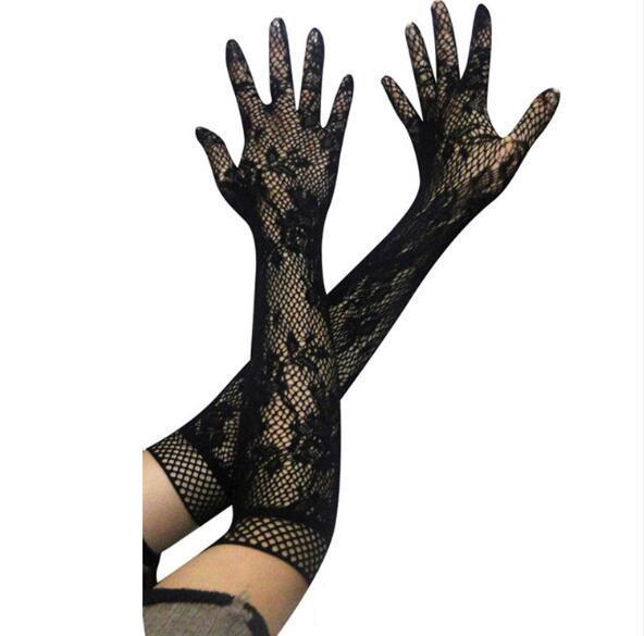 Sexy Transparent Lace Elastic Mesh Bride Long-Sleeve Gloves-ZhenDuo Sex Shop