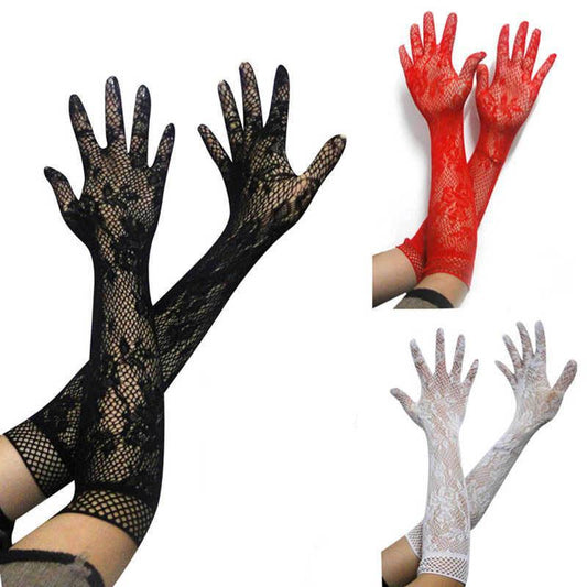 Sexy Transparent Lace Elastic Mesh Bride Long-Sleeve Gloves-ZhenDuo Sex Shop