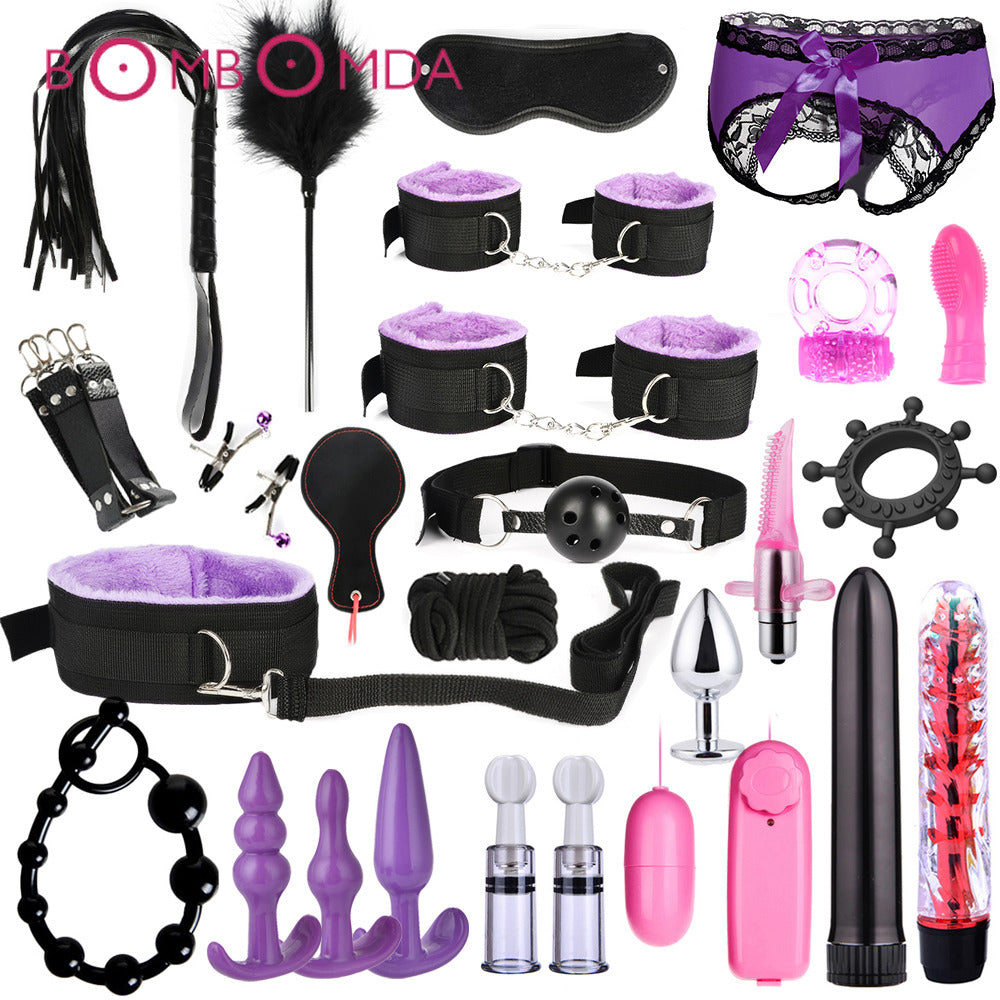 BDSM Kits Adults Sex Toys For Women Men Handcuffs Nipple Clamps Whip Spanking Sex Metal Anal Plug Vibrator Butt Bdsm Bondage Set-bdsm-ZhenDuo Sex Shop-26pcs purple-ZhenDuo Sex Shop