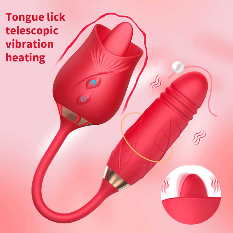 10 Frequencies Double Head Rose Toy Vibrator w/ Thrusting Dildo-vibrator-ZhenDuo Sex Shop-ZhenDuo Sex Shop